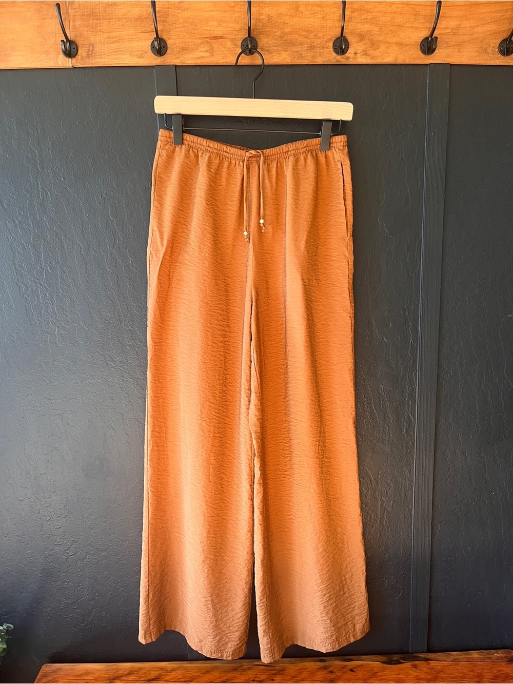 Rachel Zoe Drawstring Pull-On Textured Wide Leg Pants